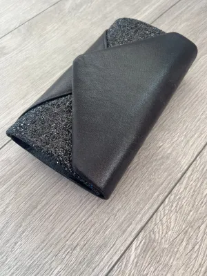 Black Glitter Envelope Clutch Bag