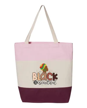 Black Is Beautiful Tote Bag, Civil Rights Tote Bag, Juneteenth Gift, Celebrate Black History, (15"L x 15"H x 3"D, Tri-Color Pink)