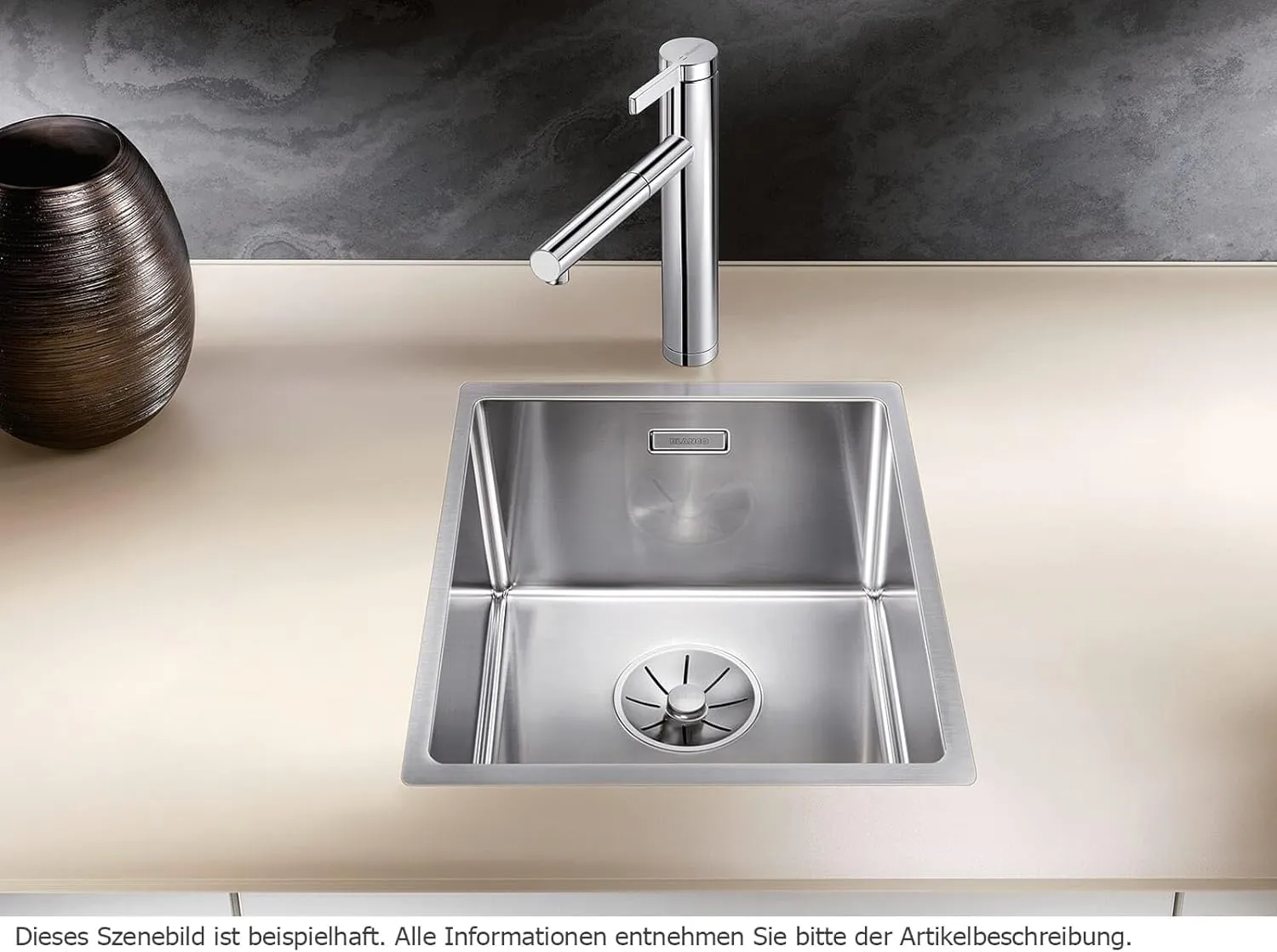 BLANCO 521570 Claron 340-IF Built-in Kitchen Sink Stainless Steel, 40 cm Unterschrank, Installation from The Top