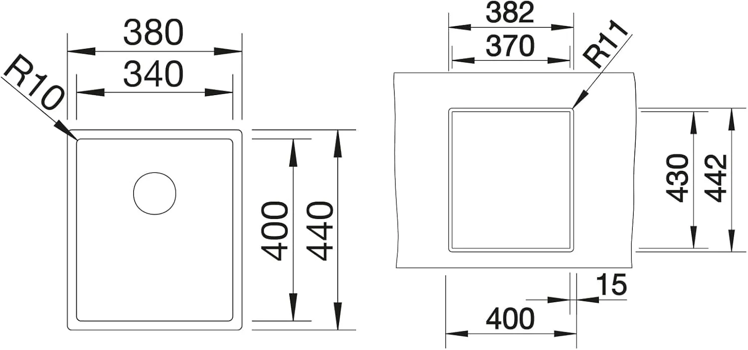 BLANCO 521570 Claron 340-IF Built-in Kitchen Sink Stainless Steel, 40 cm Unterschrank, Installation from The Top