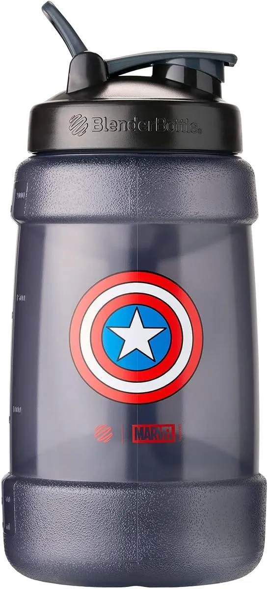 BlenderBottle Marvel Half Gallon Water Bottle, Koda Large Water Jug, 74-Oz, Captain America Shield