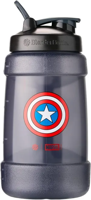 BlenderBottle Marvel Half Gallon Water Bottle, Koda Large Water Jug, 74-Oz, Captain America Shield