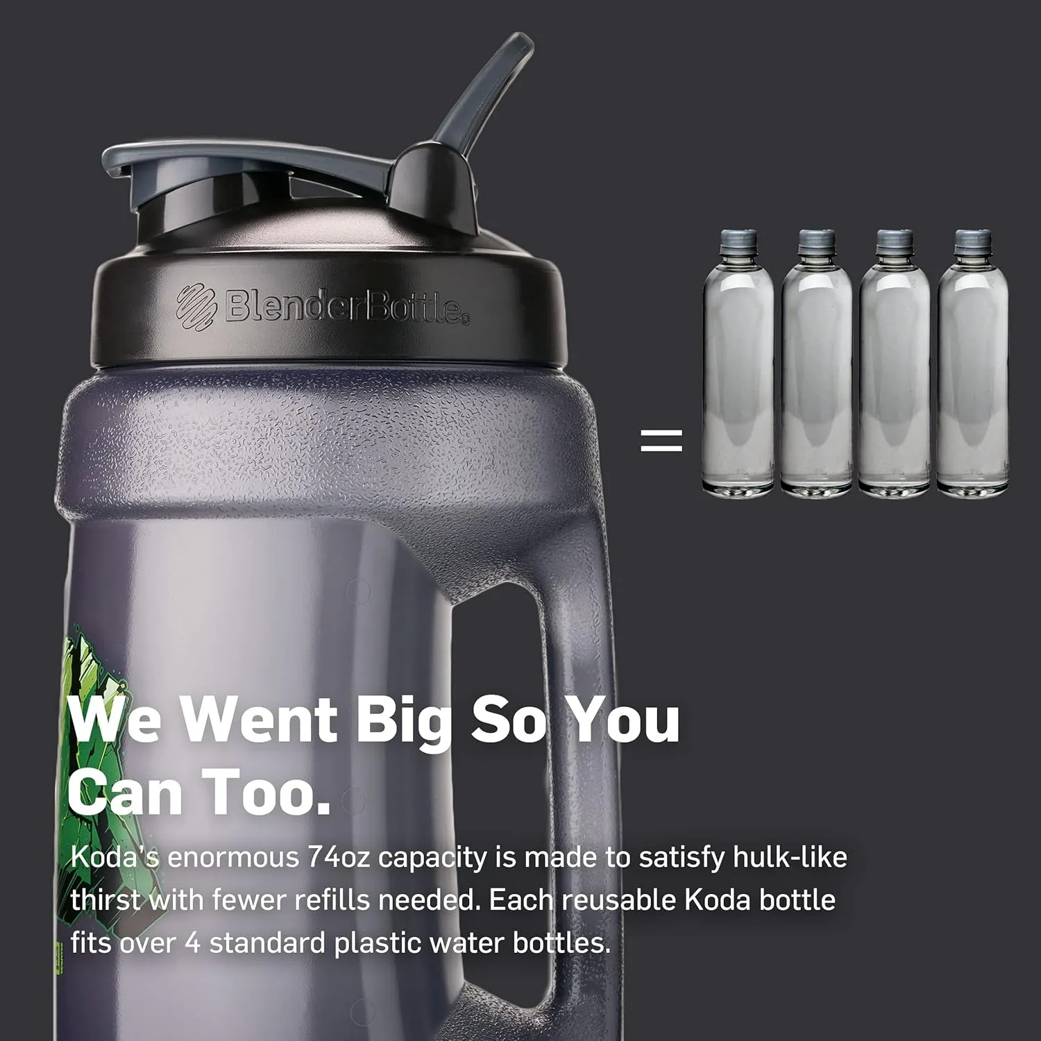 BlenderBottle Marvel Half Gallon Water Bottle, Koda Large Water Jug, 74-Oz, Thor