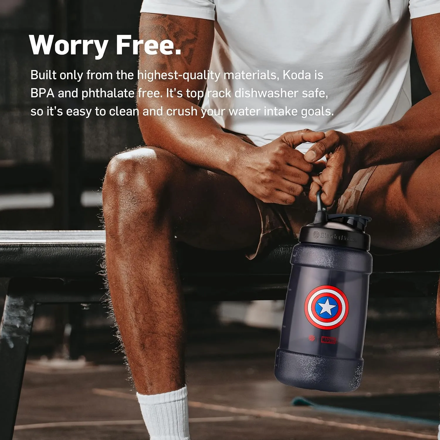 BlenderBottle Marvel Half Gallon Water Bottle, Koda Large Water Jug, 74-Oz, Thor
