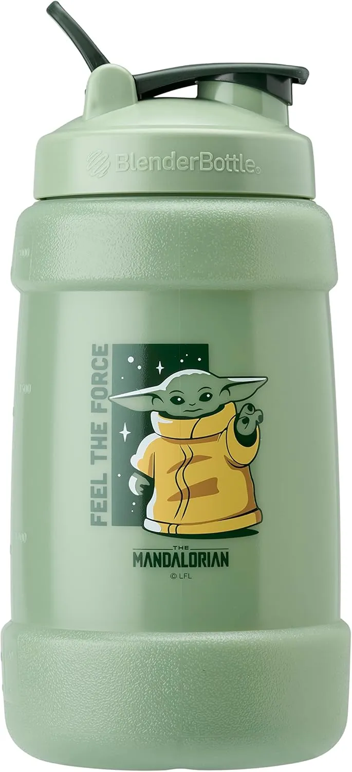 BlenderBottle Star Wars Mandalorian Half Gallon Water Bottle, Koda Large Water Jug, 74oz, Yoda, Feel The Force, 2.2 Liters