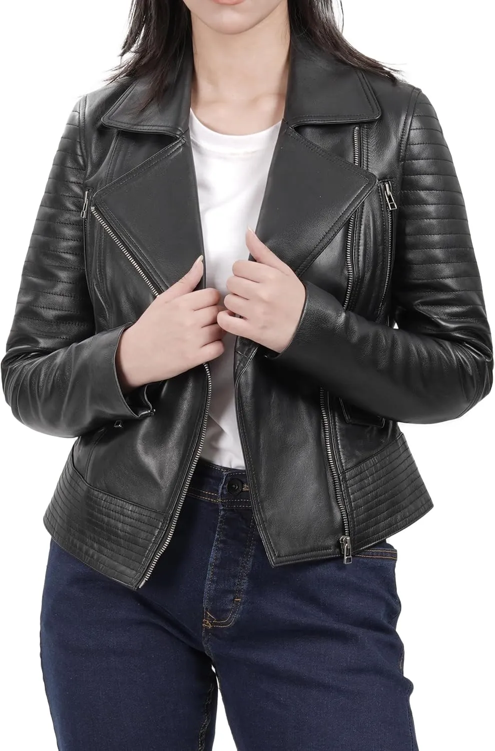 Blingsoul Asymmetrical Lambskin Leather Jacket Women - Stylish Womens Leather Jackets