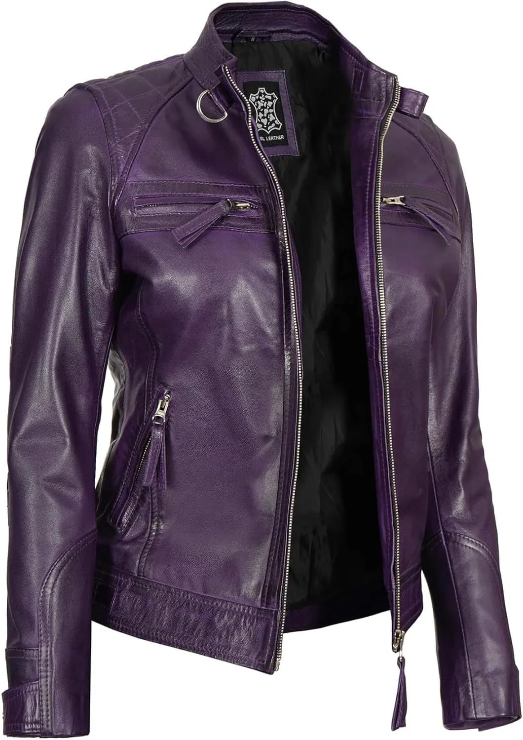 Blingsoul Leather Jacket Women - Quilted Cafe Racer Style Womens Leather Jackets