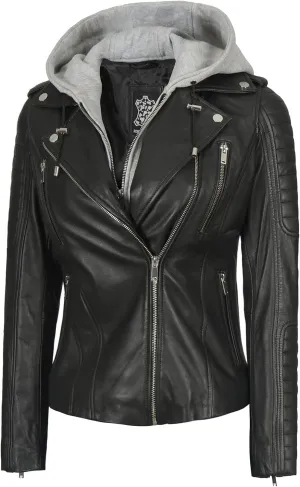 Blingsoul Leather Jacket Women - Real Lambskin Womens Leather Jackets With hood