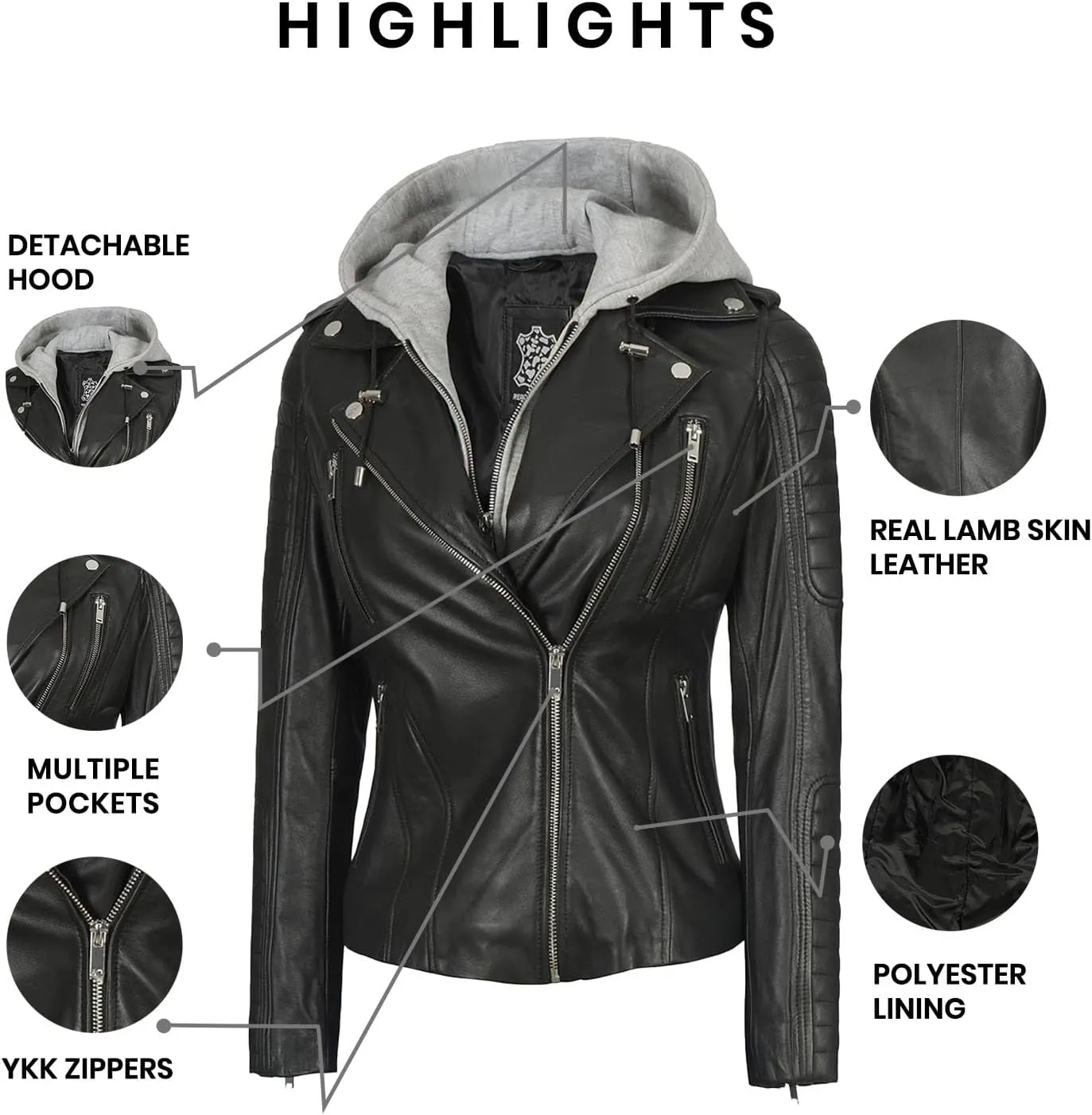 Blingsoul Leather Jacket Women - Real Lambskin Womens Leather Jackets With hood