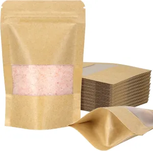 Blisstime Stand Up Pouch, 100 Pack Kraft Paper Zip Lock Bags with Matte Window and Tear Notch Resealable Bags for Small Business and Home Use (4.7 X 7.9 Inches)