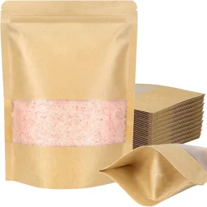 Blisstime Stand Up Pouches, 50 Pack Kraft Paper Zip Lock Bags with Matte Window and Tear Notch Resealable Bags for Small Business Home Use (6.3 X 8.7 Inches)