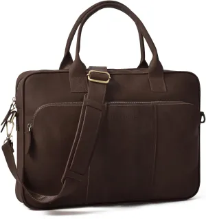 Blofinche Genuine Leather laptop briefcase mens 15.6 inch Computer Messenger shouledr work Satchel bags Coffee
