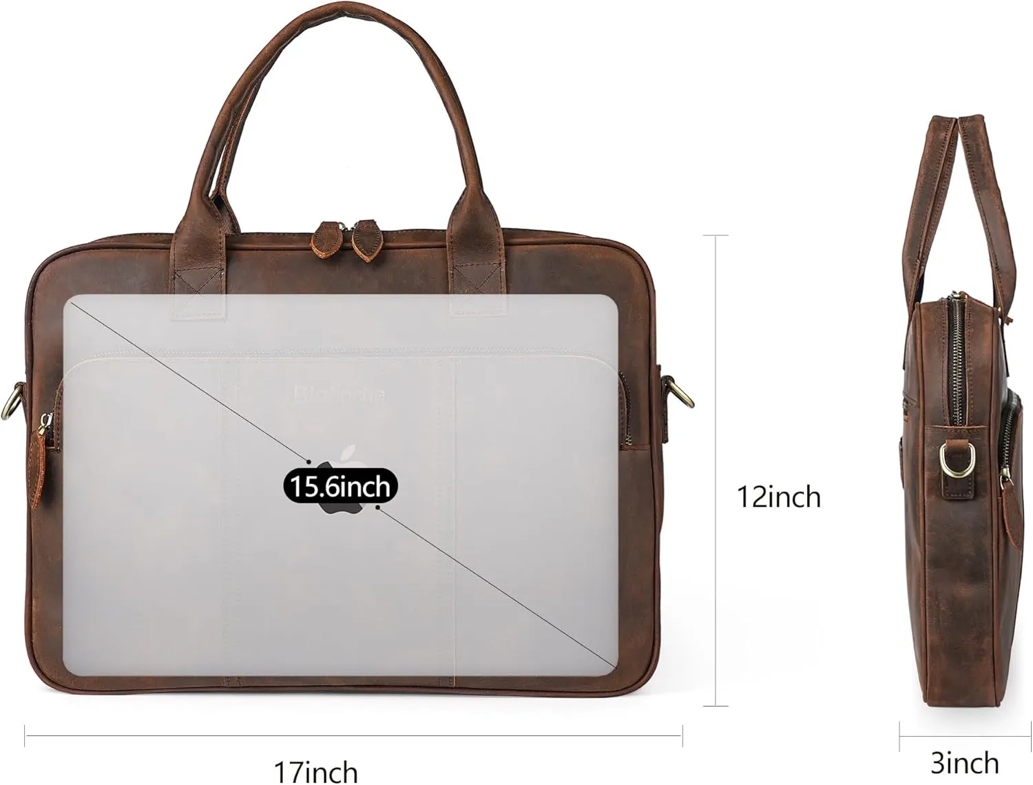 Blofinche Genuine Leather laptop briefcase mens 15.6 inch Computer Messenger shouledr work Satchel bags Coffee