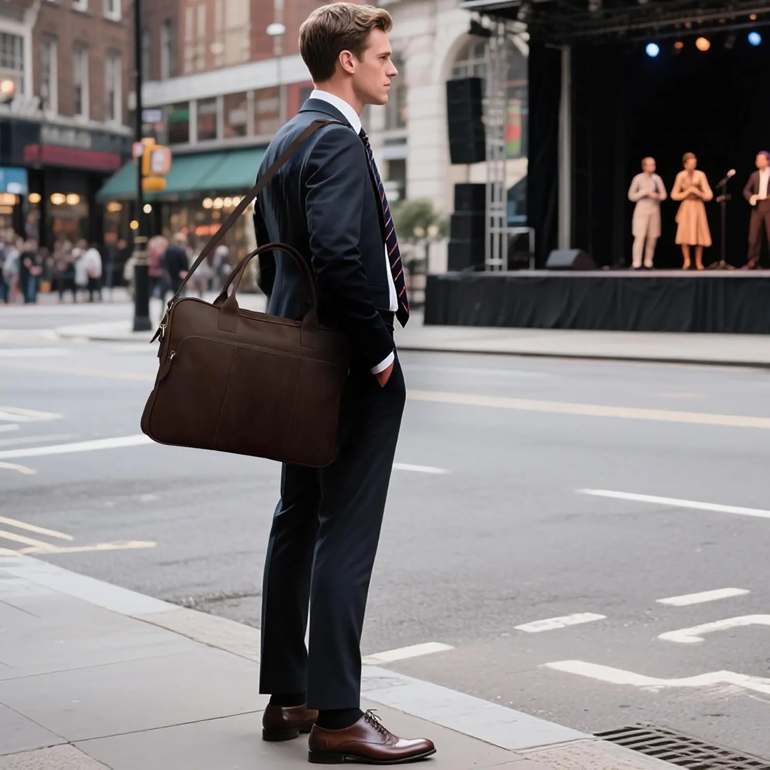 Blofinche Genuine Leather laptop briefcase mens 15.6 inch Computer Messenger shouledr work Satchel bags Coffee