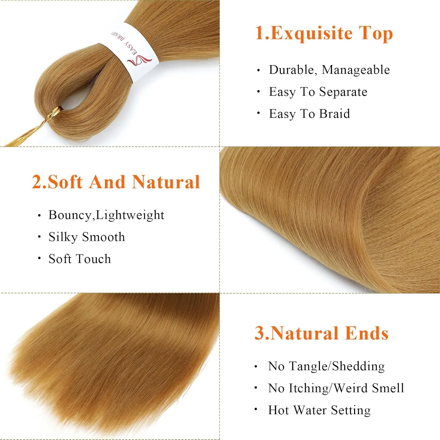 Blonde Braiding Hair 24 Inch 8 Packs Braiding Hair Pre Stretched For Braiding Twist Hair For Box Braids Hot Water Setting Soft Yaki Texture(24Inch,#27)