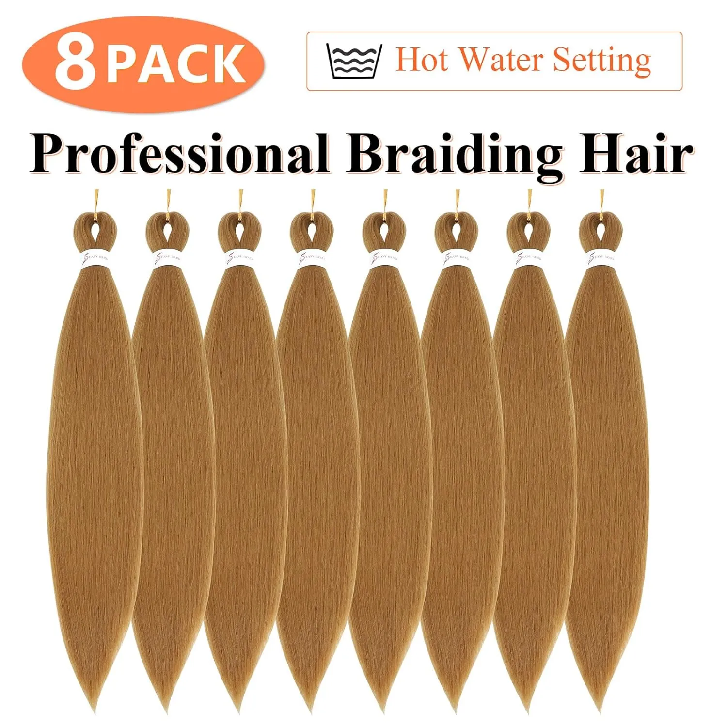 Blonde Braiding Hair 24 Inch 8 Packs Braiding Hair Pre Stretched For Braiding Twist Hair For Box Braids Hot Water Setting Soft Yaki Texture(24Inch,#27)
