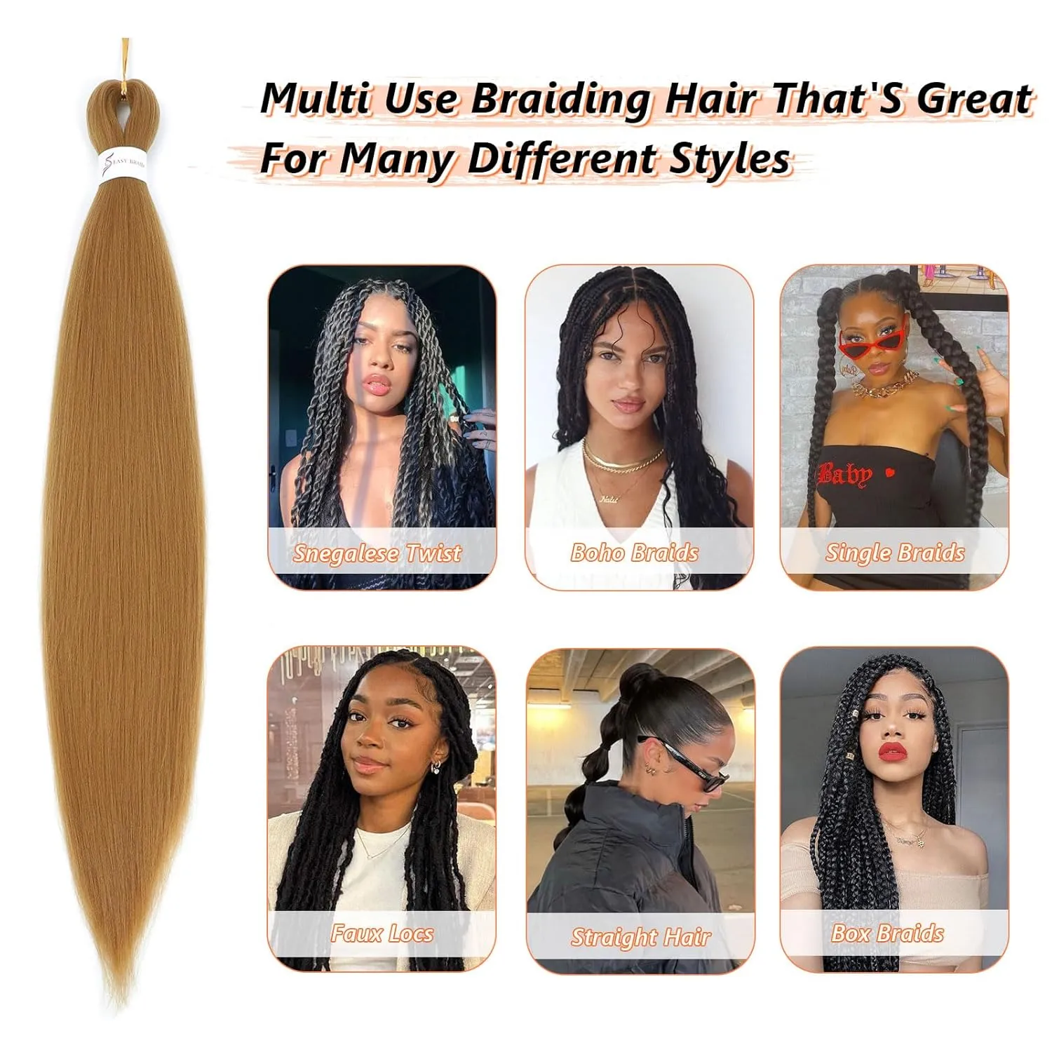 Blonde Braiding Hair 24 Inch 8 Packs Braiding Hair Pre Stretched For Braiding Twist Hair For Box Braids Hot Water Setting Soft Yaki Texture(24Inch,#27)