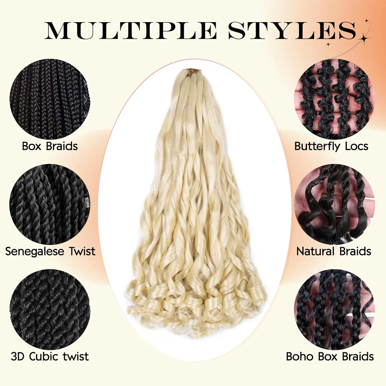 Blonde French Curl Braiding Hair 22 Inch 75g/Pack Crochet Hair for Black Women 8 Packs Loose Wavy Pre Stretched Braiding Hair Synthetic Hair Extensions (22 Inch,8 Packs,613#)