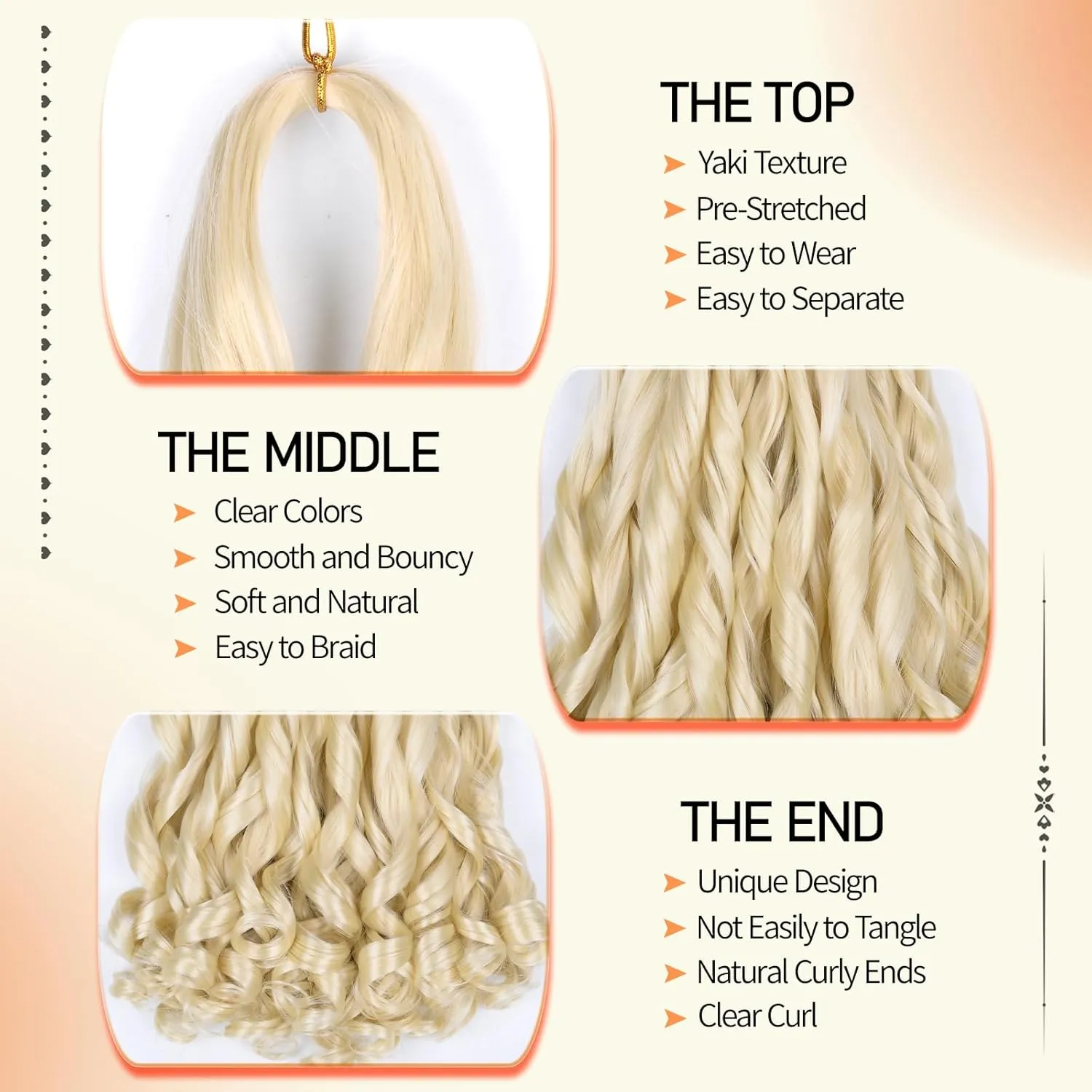 Blonde French Curl Braiding Hair 22 Inch 75g/Pack Crochet Hair for Black Women 8 Packs Loose Wavy Pre Stretched Braiding Hair Synthetic Hair Extensions (22 Inch,8 Packs,613#)