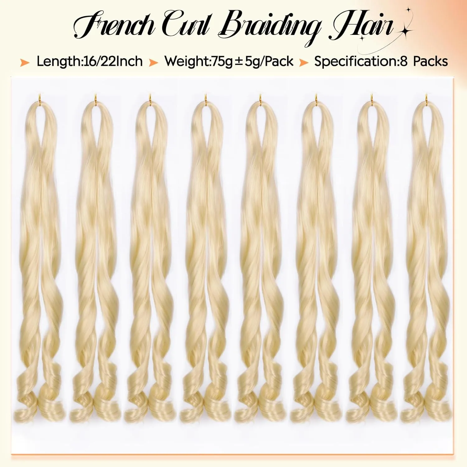 Blonde French Curl Braiding Hair 22 Inch 75g/Pack Crochet Hair for Black Women 8 Packs Loose Wavy Pre Stretched Braiding Hair Synthetic Hair Extensions (22 Inch,8 Packs,613#)