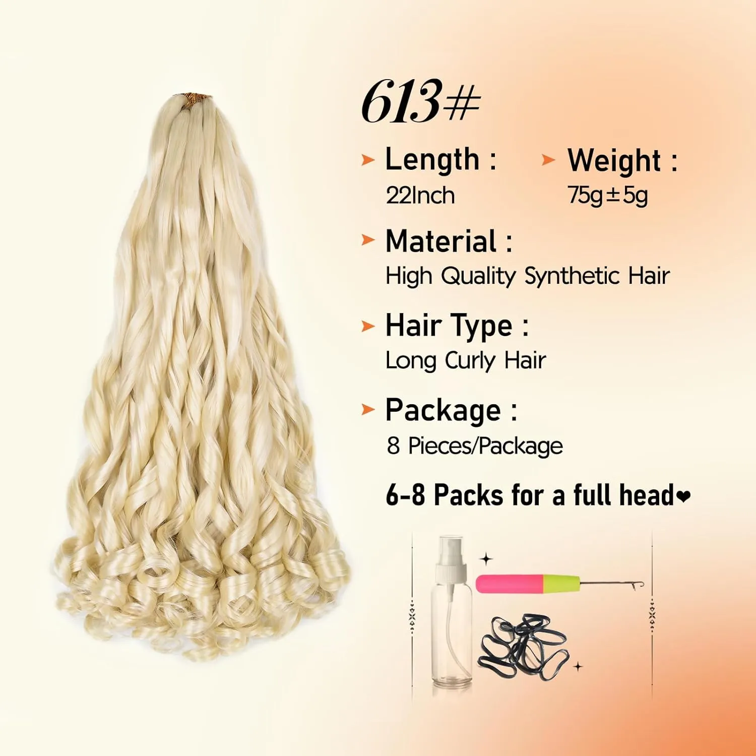 Blonde French Curl Braiding Hair 22 Inch 75g/Pack Crochet Hair for Black Women 8 Packs Loose Wavy Pre Stretched Braiding Hair Synthetic Hair Extensions (22 Inch,8 Packs,613#)