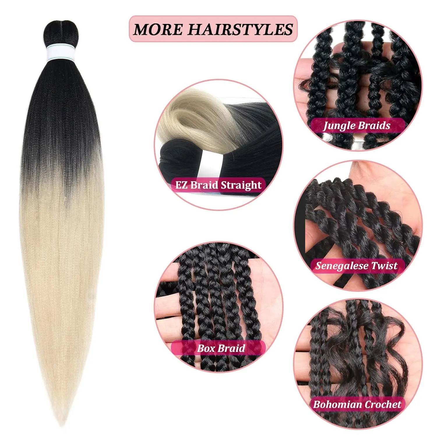 Blonde Ombre Braiding Hair Pre Stretched 1b/613 Pre Sectioned Crochet Braiding Hair Extensions for Braids 26 Inch Knotless Weave Hair for Black Box Braids
