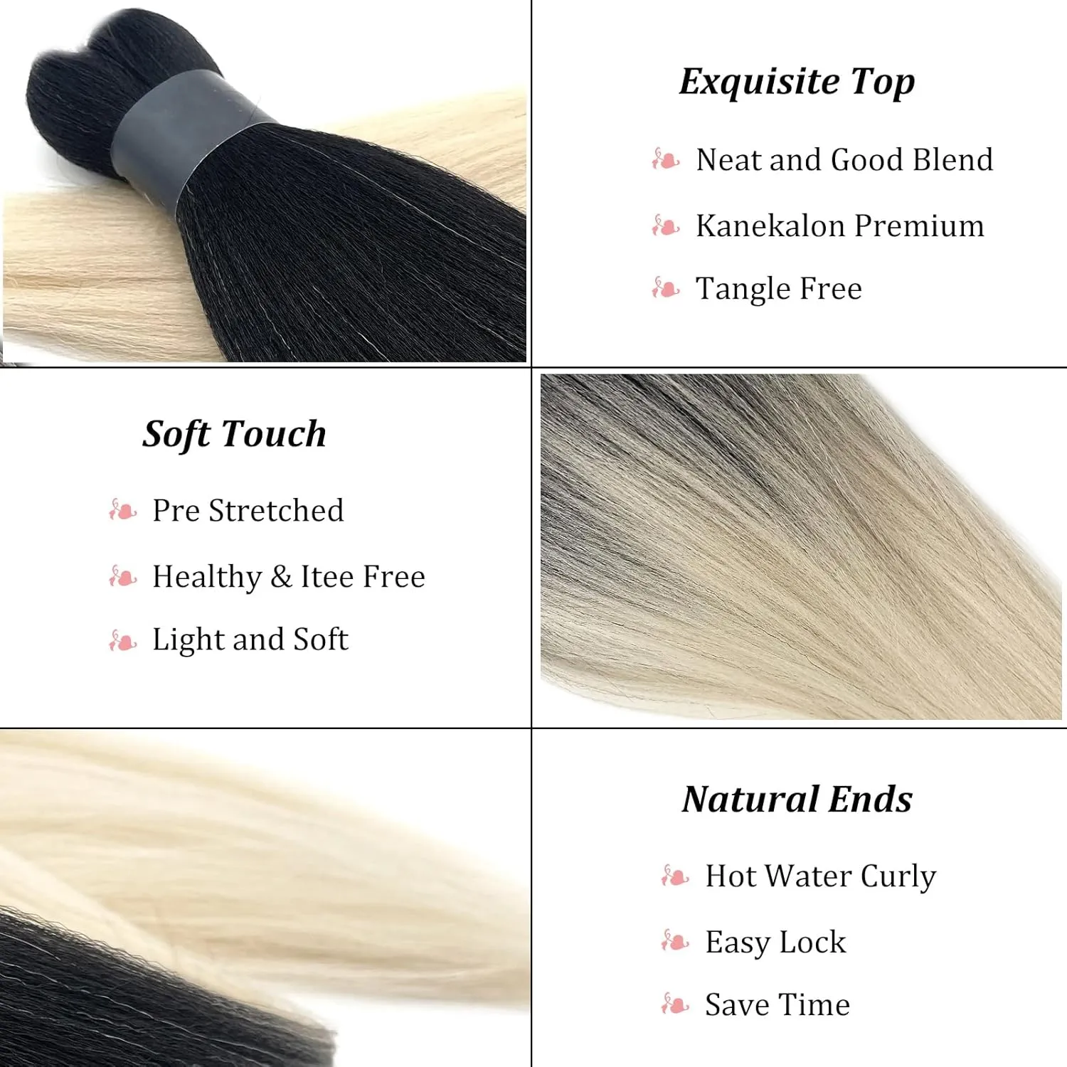Blonde Ombre Braiding Hair Pre Stretched 1b/613 Pre Sectioned Crochet Braiding Hair Extensions for Braids 26 Inch Knotless Weave Hair for Black Box Braids