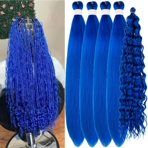 Blue Braiding Hair Pre stretched Boho Hair for Color Braiding Prestretched Box Braids Boho Curls Ez Braid Knotless Twist