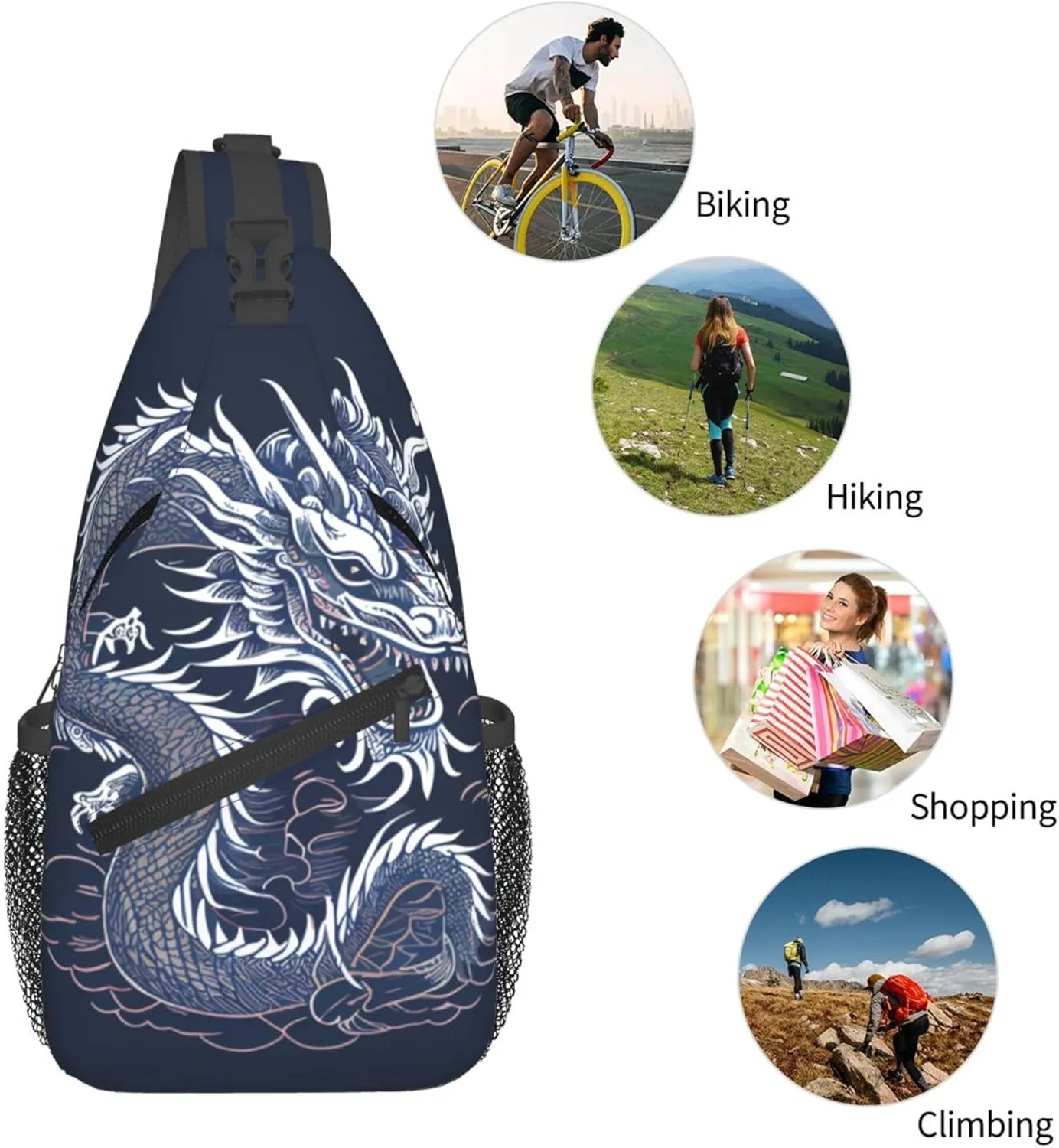 Blue Dragon Pattern Sling Backpack Crossbody Bag, Chest Bag Daypack for Outdoors Hiking Traveling