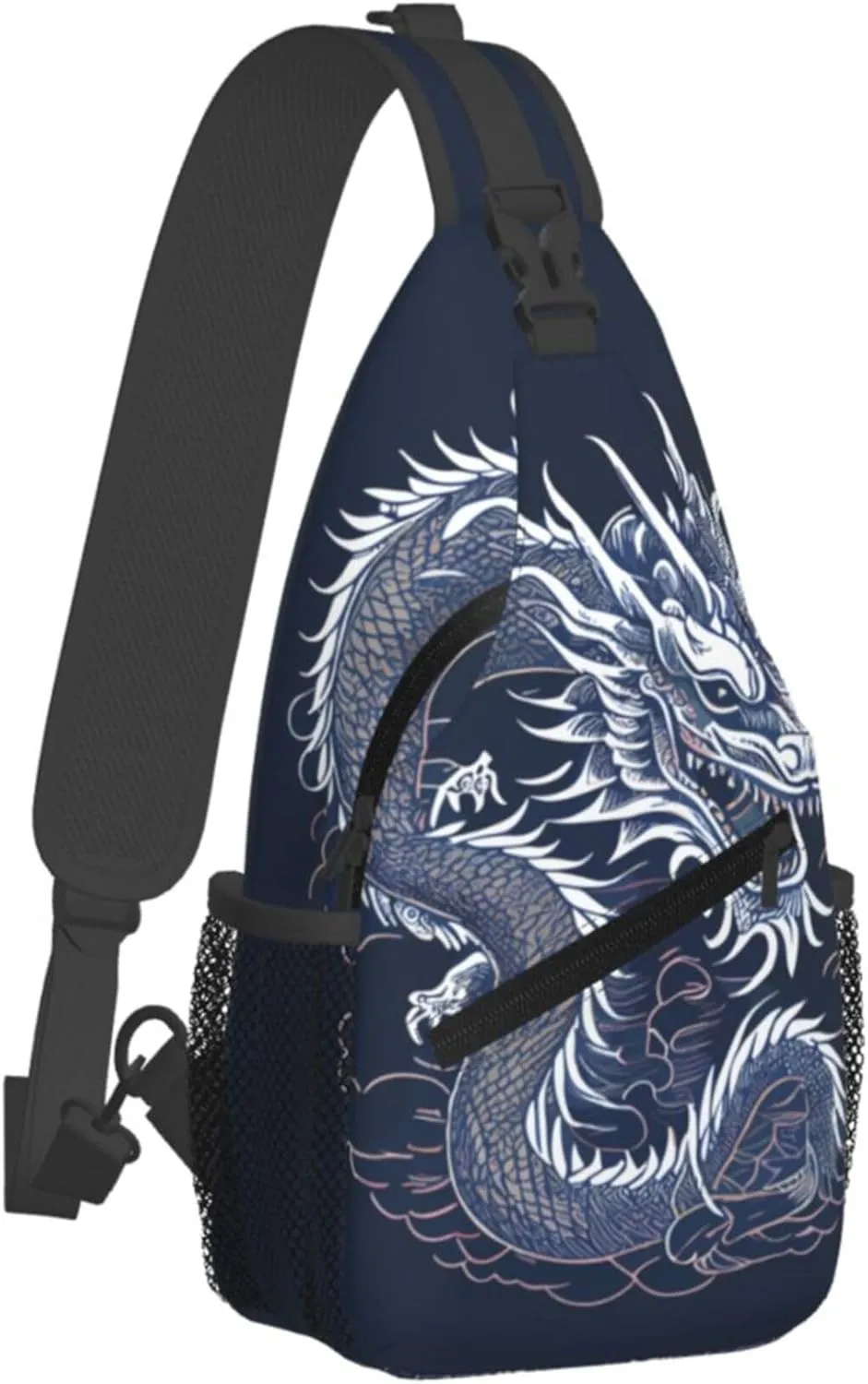 Blue Dragon Pattern Sling Backpack Crossbody Bag, Chest Bag Daypack for Outdoors Hiking Traveling