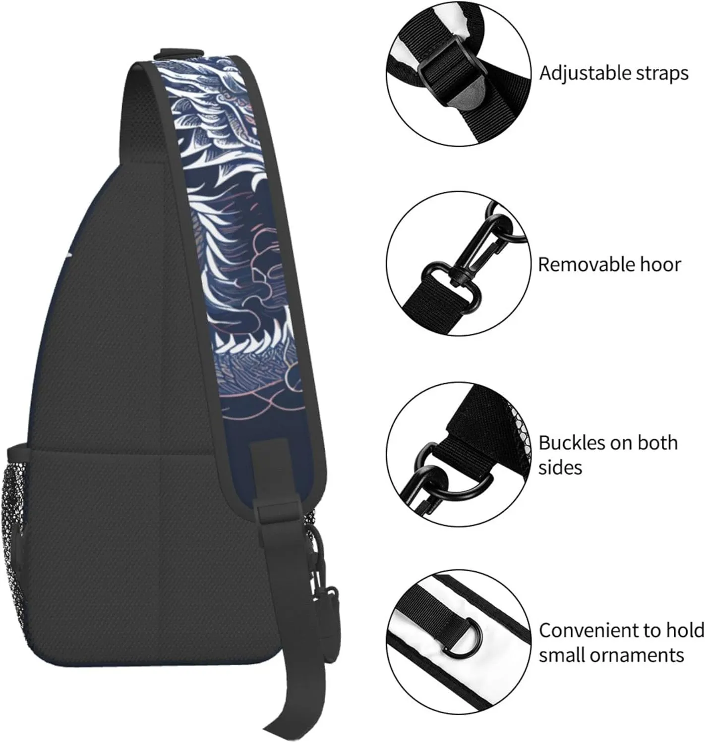Blue Dragon Pattern Sling Backpack Crossbody Bag, Chest Bag Daypack for Outdoors Hiking Traveling