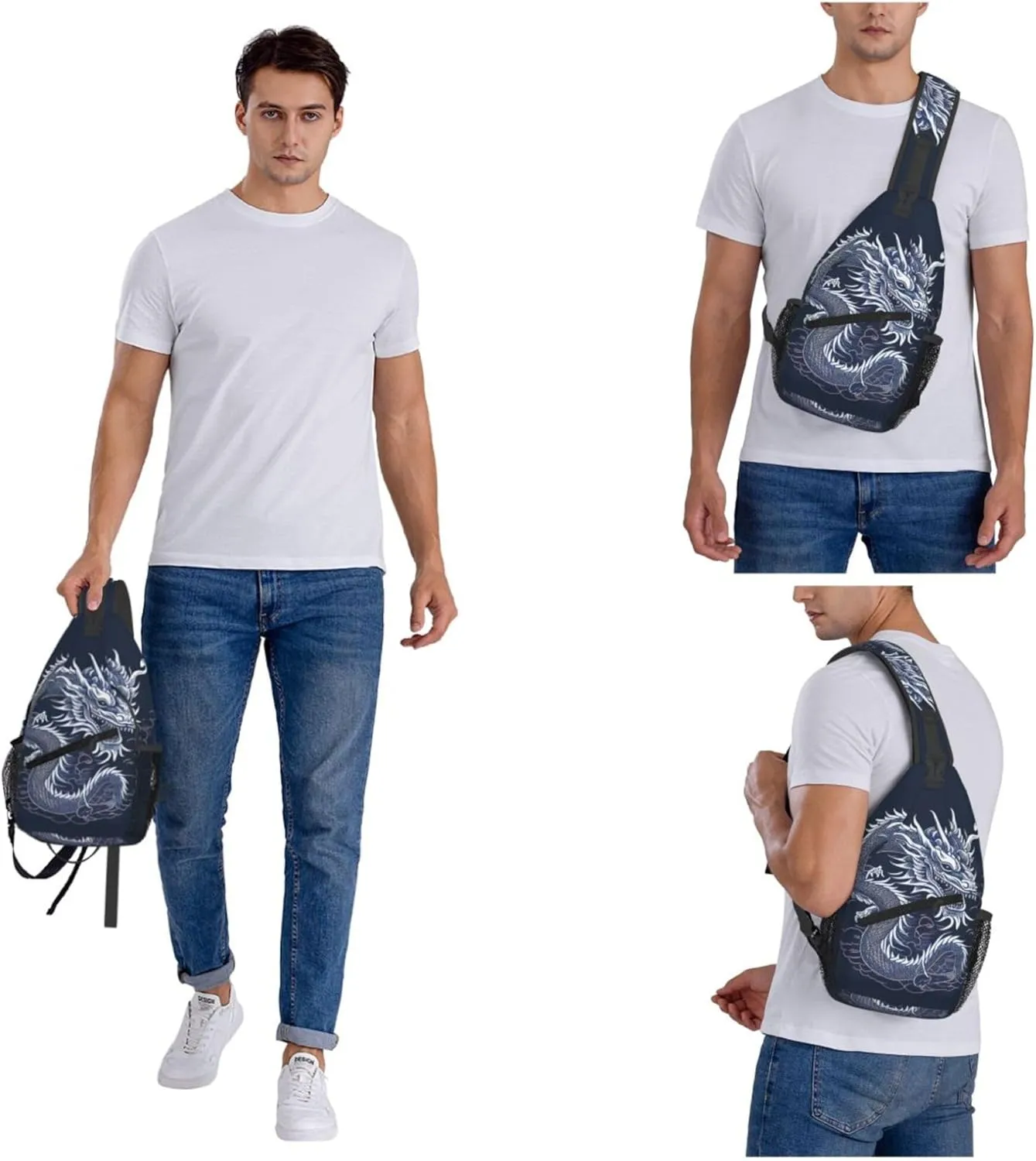Blue Dragon Pattern Sling Backpack Crossbody Bag, Chest Bag Daypack for Outdoors Hiking Traveling