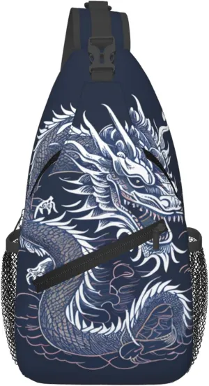 Blue Dragon Pattern Sling Backpack Crossbody Bag, Chest Bag Daypack for Outdoors Hiking Traveling