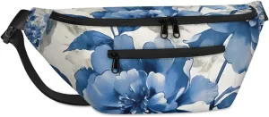 Blue Flowers Sling Bag Crossbody Backpack Chest Daypack for Women Sport Travel Hiking Casual Bag Multipurpose Waist Pack With Zipper Closure Adjustable Strap Shoulder Bag
