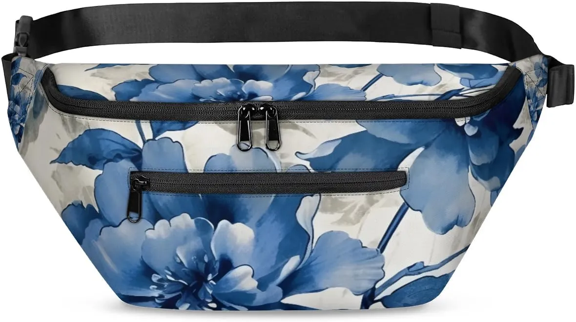 Blue Flowers Sling Bag Crossbody Backpack Chest Daypack for Women Sport Travel Hiking Casual Bag Multipurpose Waist Pack With Zipper Closure Adjustable Strap Shoulder Bag