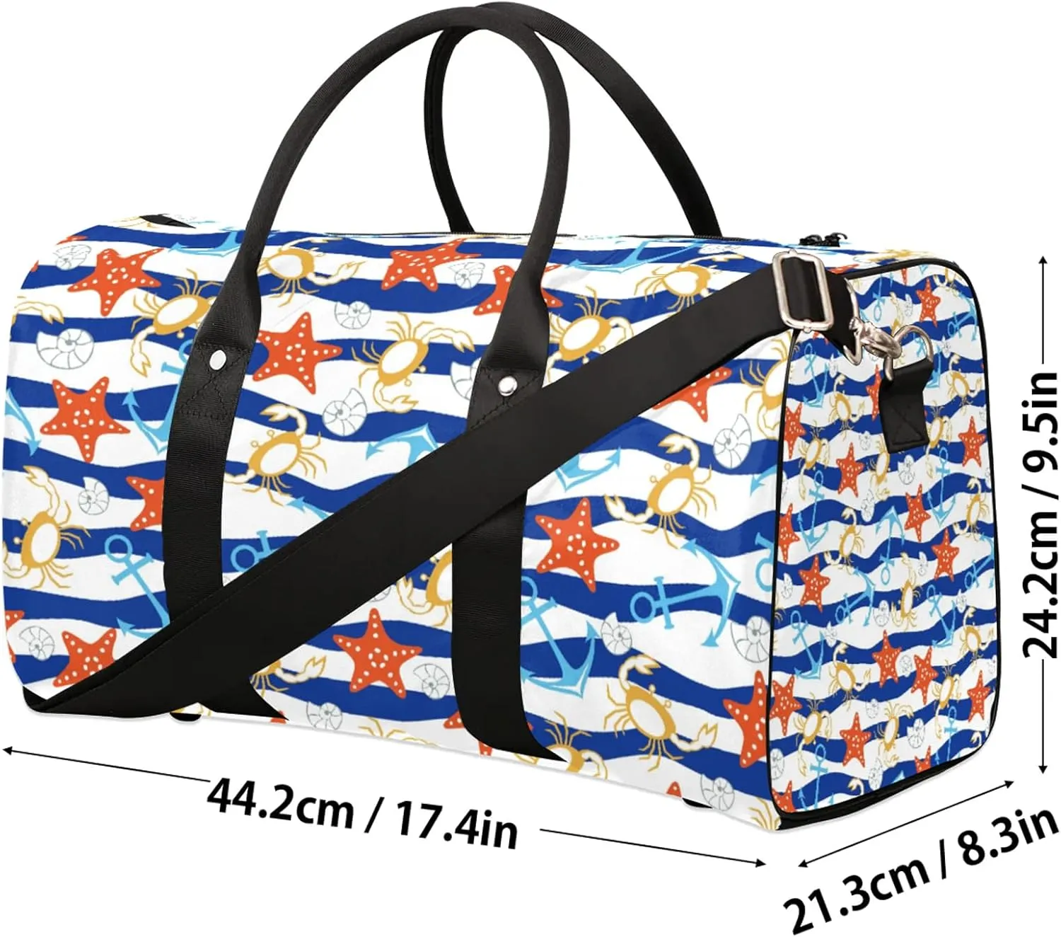 Blue Ocean Beach Seashell Starfish Travel Duffle Bag, Weekender Bags for Women Men, Carry on Overnight Bag Waterproof Gym Bags, Hospital Bag for Labor and Delivery