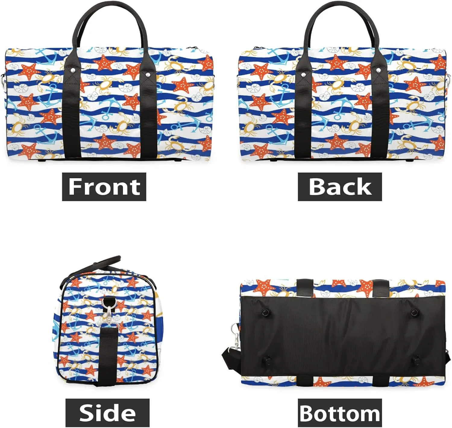 Blue Ocean Beach Seashell Starfish Travel Duffle Bag, Weekender Bags for Women Men, Carry on Overnight Bag Waterproof Gym Bags, Hospital Bag for Labor and Delivery