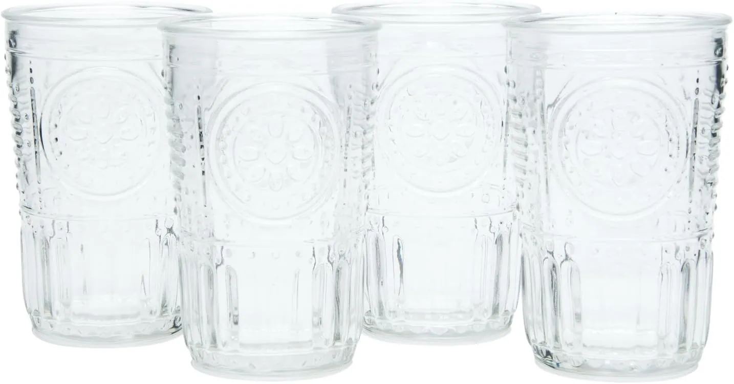 Bormioli Rocco Romantic Water Glass [Set Of 4] | 10.25 oz Premium Glass Set For Refreshments, Soda & Beverages | Italian Quality Glassware, Perfect For Dinner Parties, Bars & Restaurants