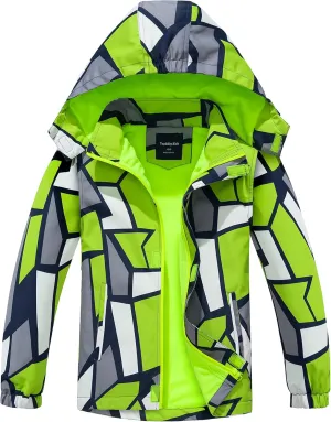 Boys Girls Rain Jacket for Kids Waterproof Coat Lightweight Hooded Fleece Lined Raincoats Windbreakers