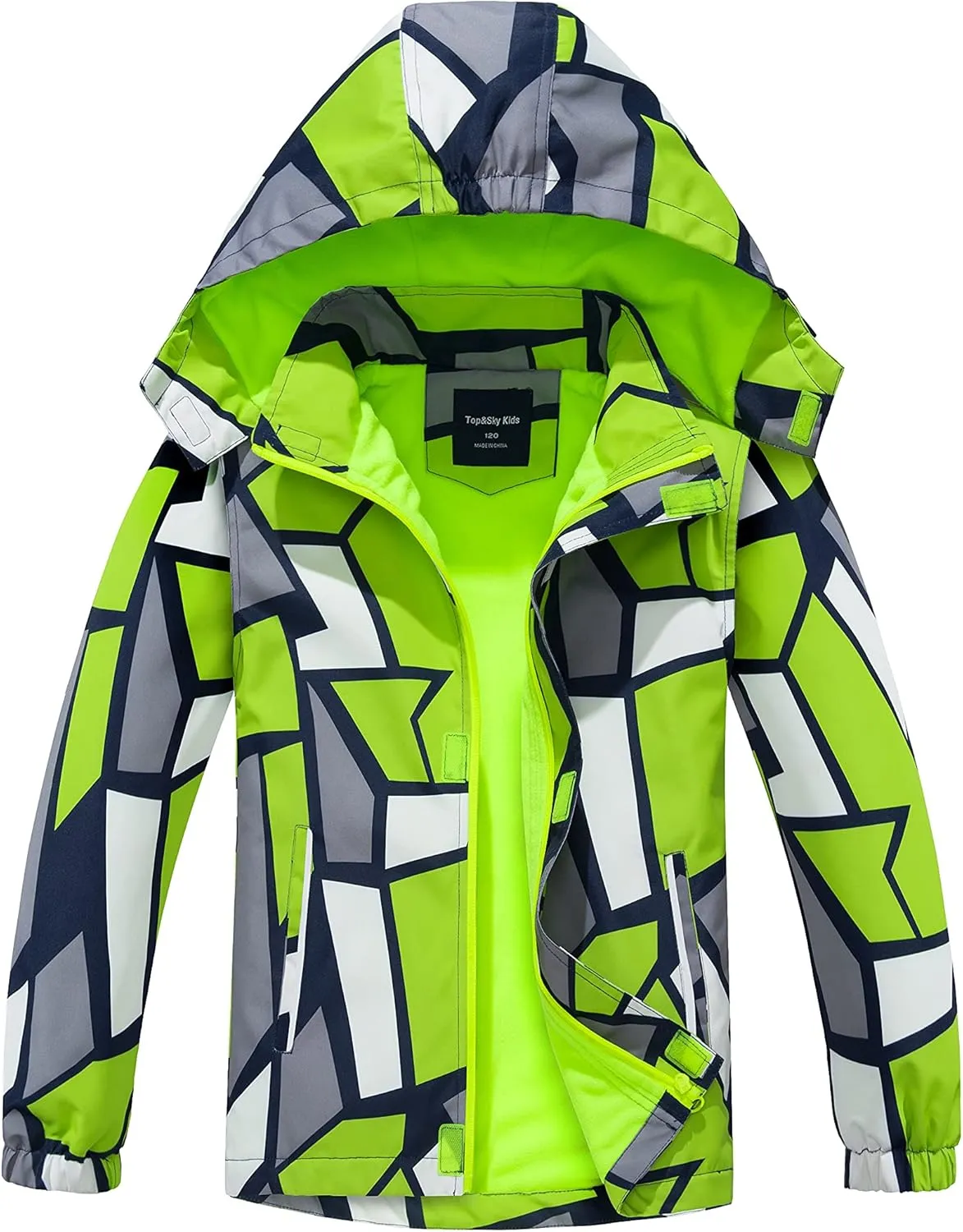 Boys Girls Rain Jacket for Kids Waterproof Coat Lightweight Hooded Fleece Lined Raincoats Windbreakers