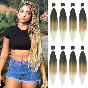 Braiding Hair 24Inch 8 Packs Braiding Hair Pre Stretched For Twist Or Box Braids Pre Stretched Hair For Crochet Braids Hot Water Setting Soft Yaki Texture(24Inch,1B/27/613)