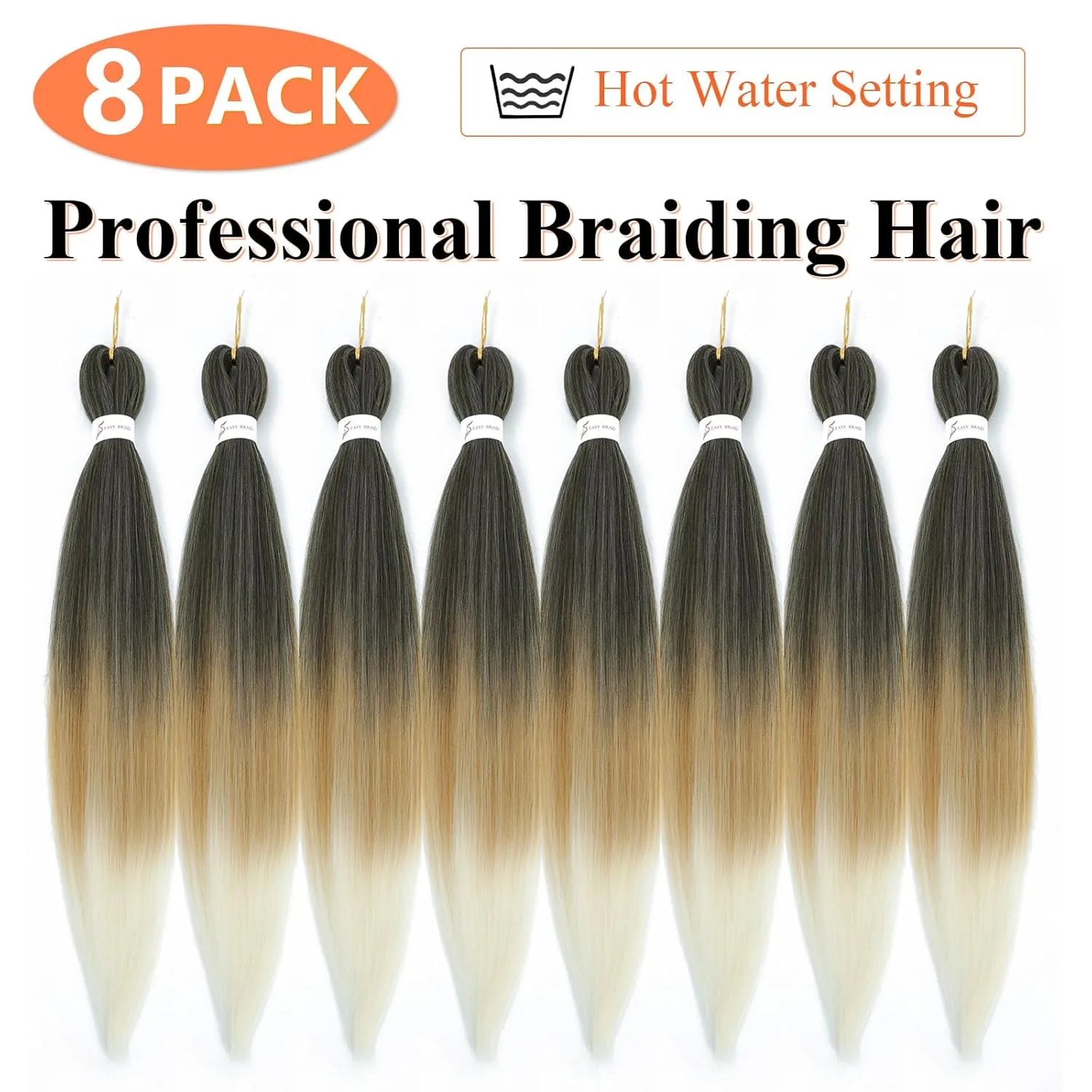 Braiding Hair 24Inch 8 Packs Braiding Hair Pre Stretched For Twist Or Box Braids Pre Stretched Hair For Crochet Braids Hot Water Setting Soft Yaki Texture(24Inch,1B/27/613)