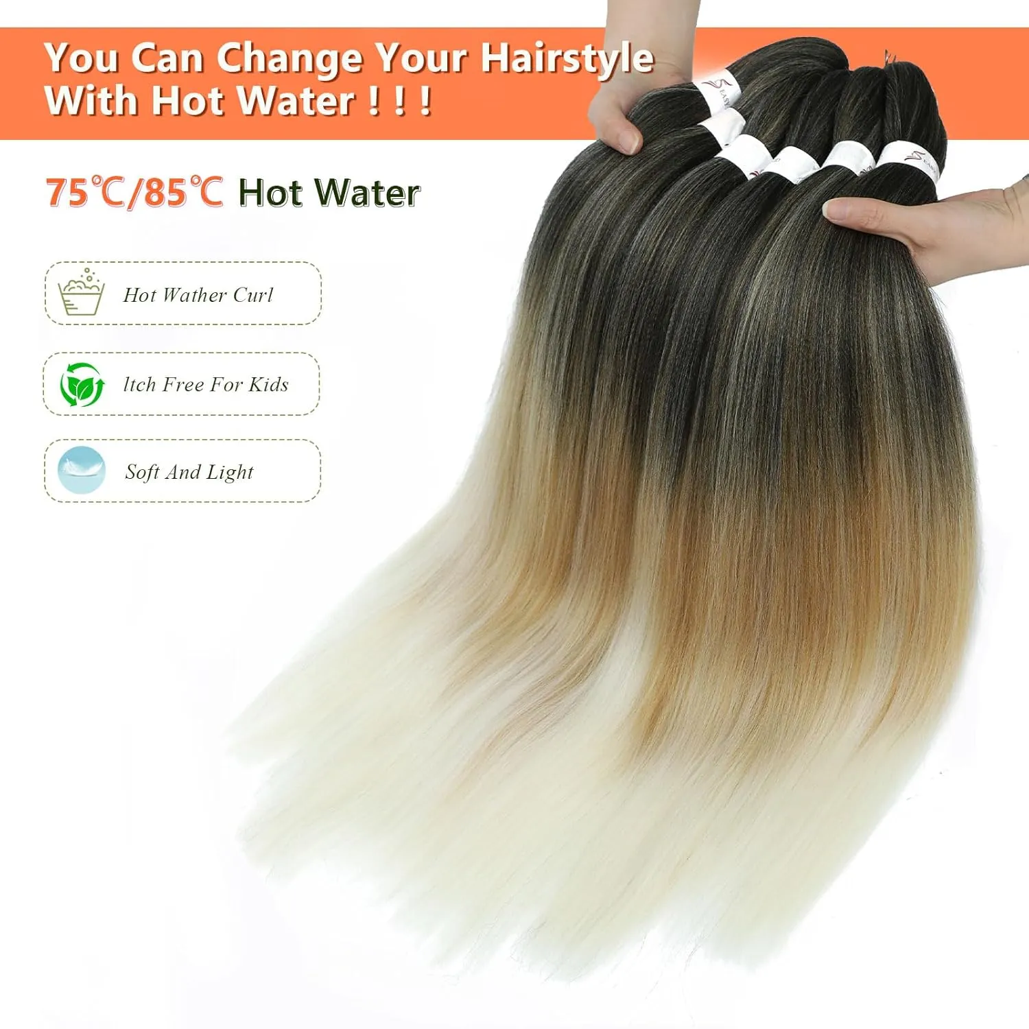 Braiding Hair 24Inch 8 Packs Braiding Hair Pre Stretched For Twist Or Box Braids Pre Stretched Hair For Crochet Braids Hot Water Setting Soft Yaki Texture(24Inch,1B/27/613)