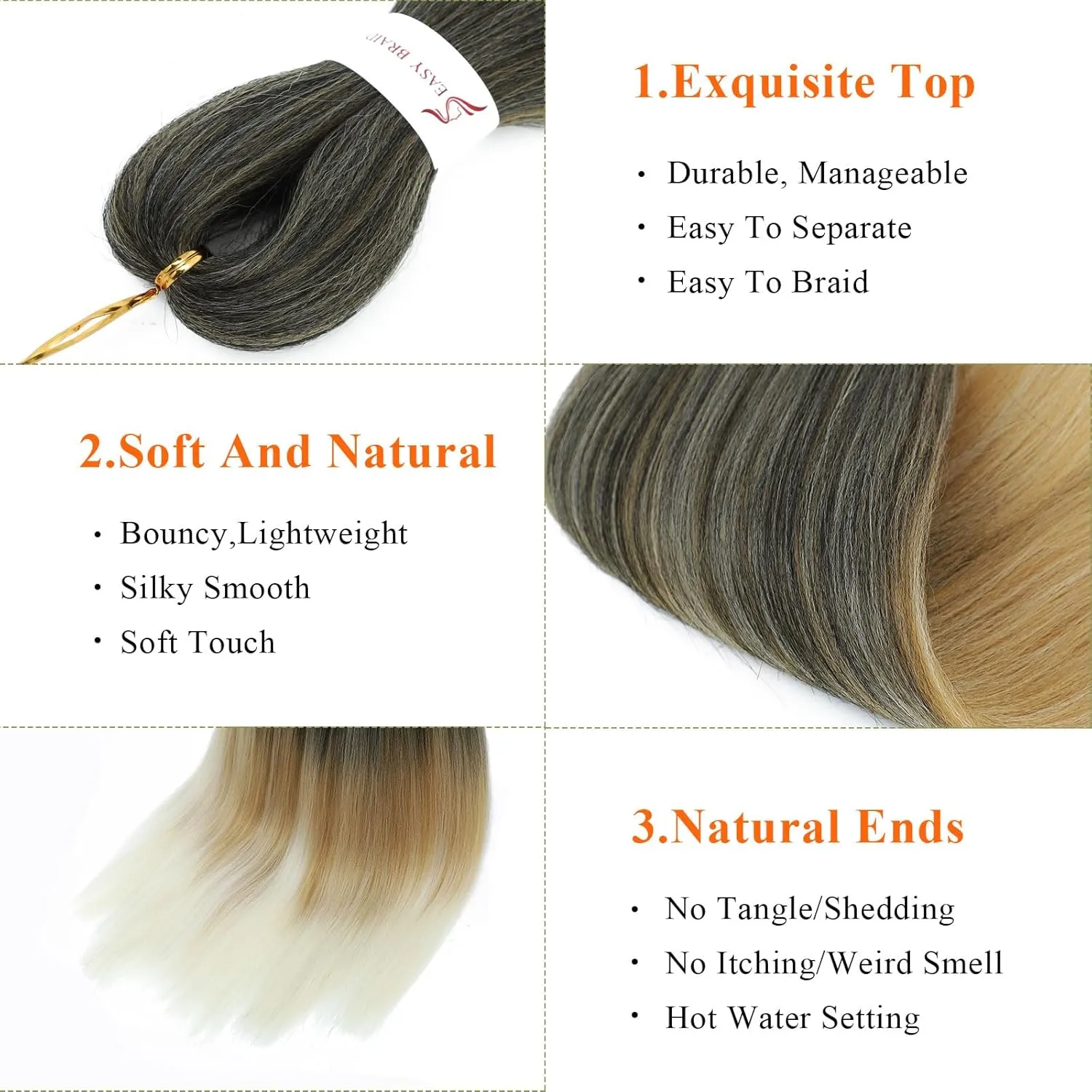 Braiding Hair 24Inch 8 Packs Braiding Hair Pre Stretched For Twist Or Box Braids Pre Stretched Hair For Crochet Braids Hot Water Setting Soft Yaki Texture(24Inch,1B/27/613)