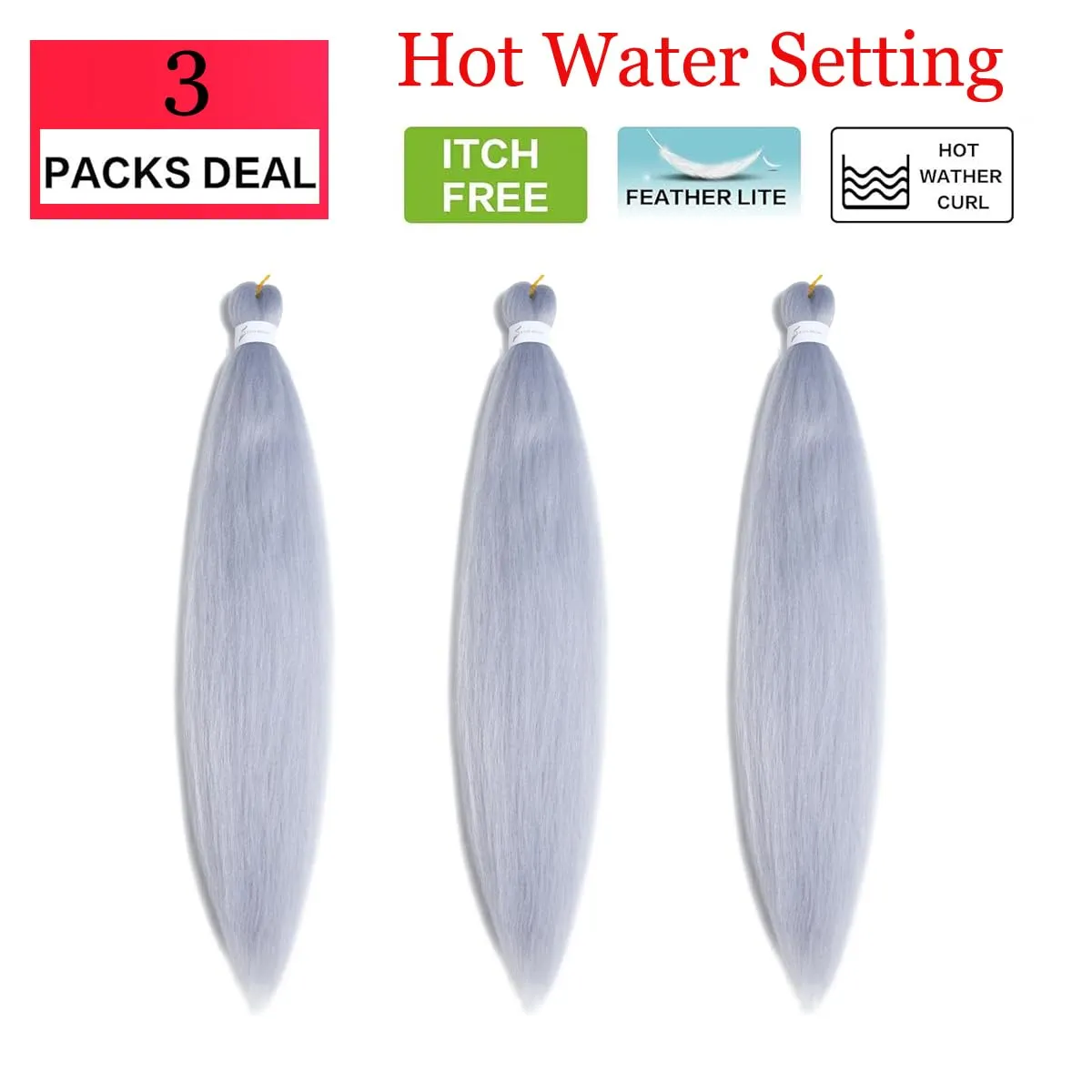 Braiding Hair Pre Stretched 30 Inch Silver Gray Braiding Hair 3 packs Professional Crochet Hair Extensions Yaki Straight High Temperature Synthetic Fiber for Braids（30",A40)
