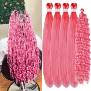 Braiding Hair Pre stretched Pink Boho Hair for Braiding Prestretched Hypoallergenic Ez Braid Pink Curly Deep Wave Crochet Braids Mermaid