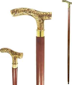 Brass Nautical Embossed Brass Handle Walking Stick