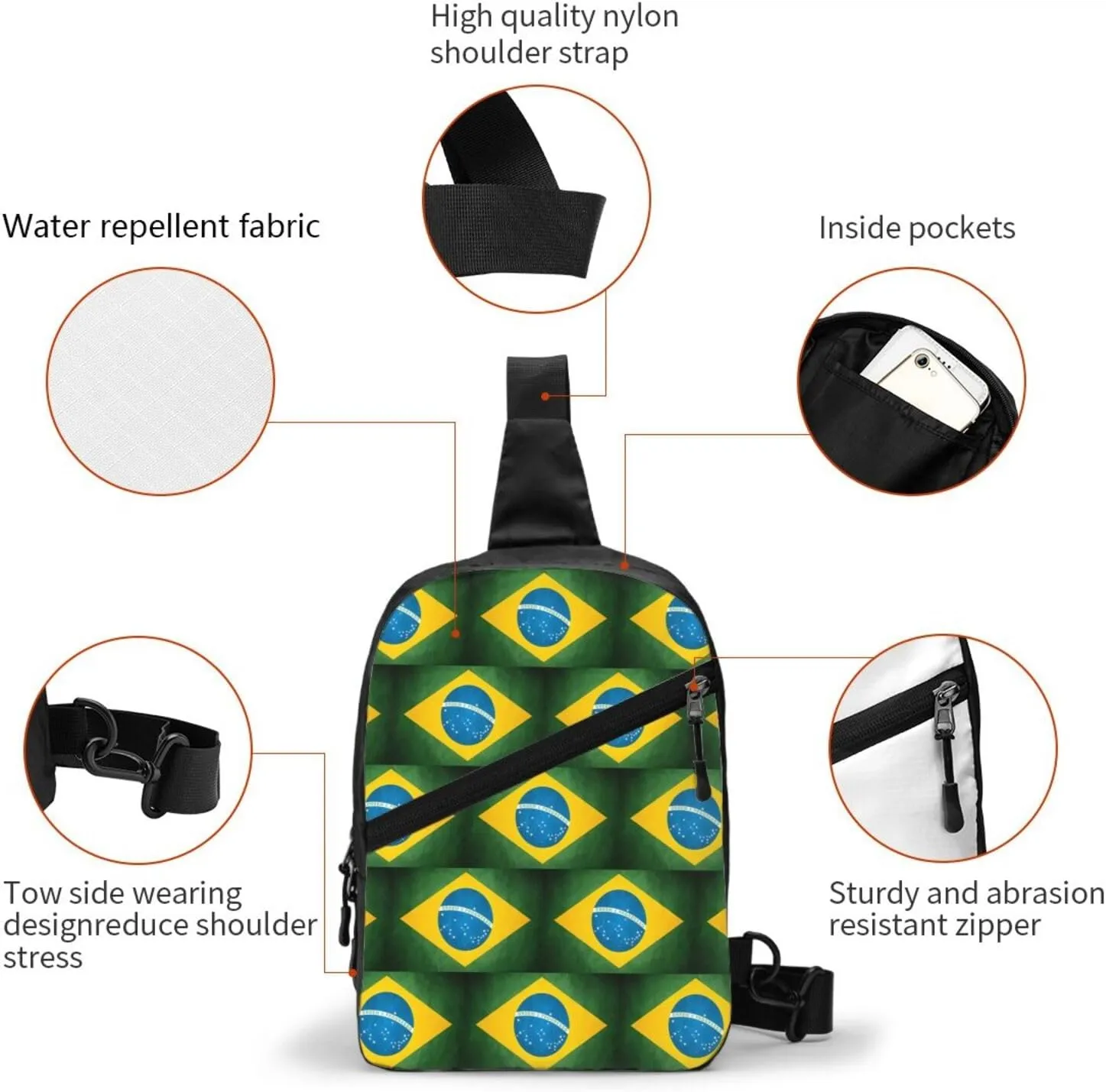 Brazil Brazilian Flag Portable Crossbody Bag Foldable Sling Bags Sports Gym Chest Daypack Reusable Shoulder Backpack Casual Diagonally Rucksack Fanny Packs