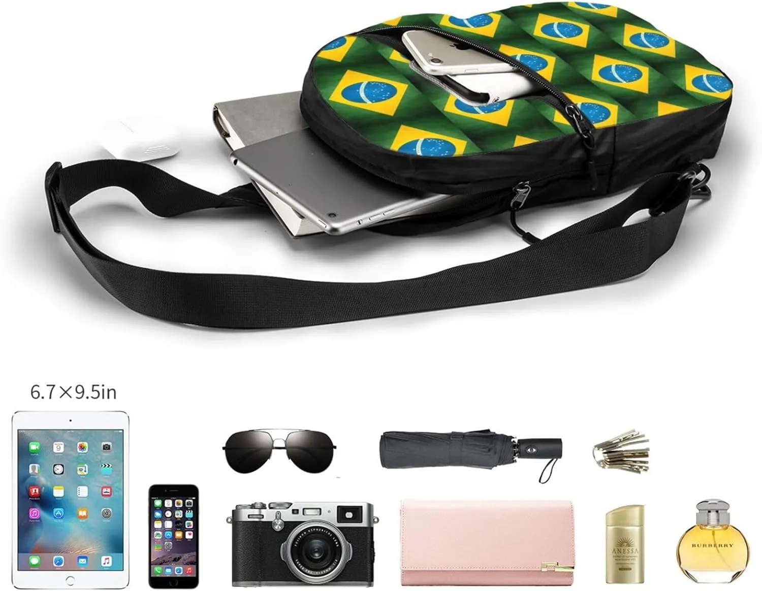 Brazil Brazilian Flag Portable Crossbody Bag Foldable Sling Bags Sports Gym Chest Daypack Reusable Shoulder Backpack Casual Diagonally Rucksack Fanny Packs