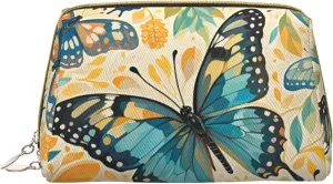 Breezy Butterflies Print Cute Small Makeup Bag, Leather Cosmetic Bags for Purse Women Gifts Make Up Organizer Travelling